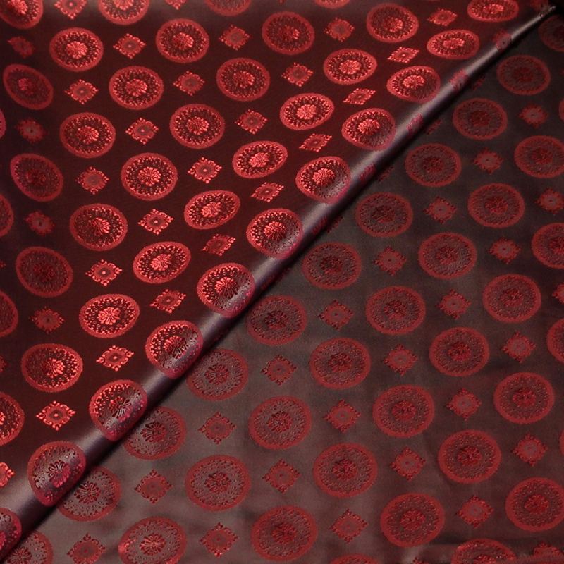 Doublure satin jacquard - Rond & carré rouge