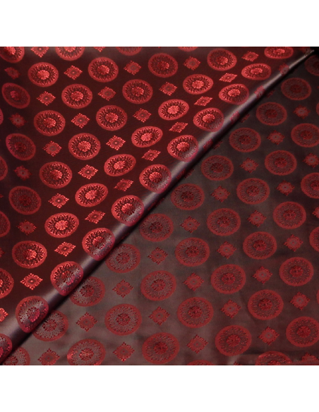 Doublure satin jacquard - Rond & carré rouge