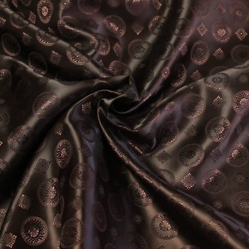 Doublure satin jacquard - Rond & carré marron