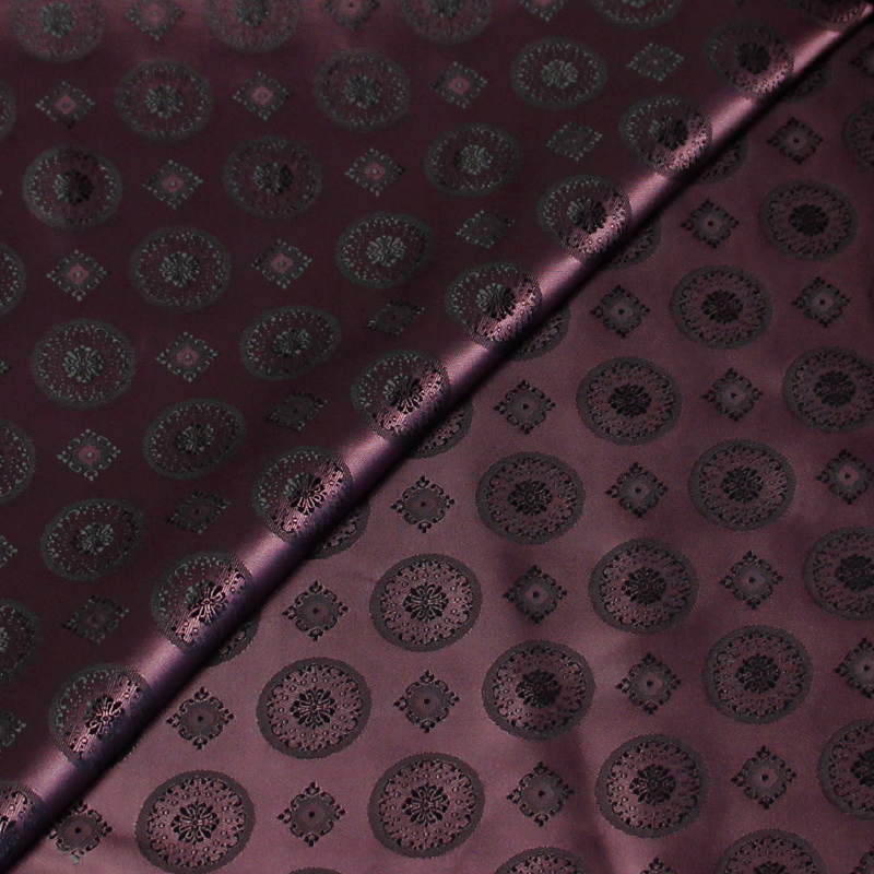 Doublure satin jacquard - Rond & carré prune foncé