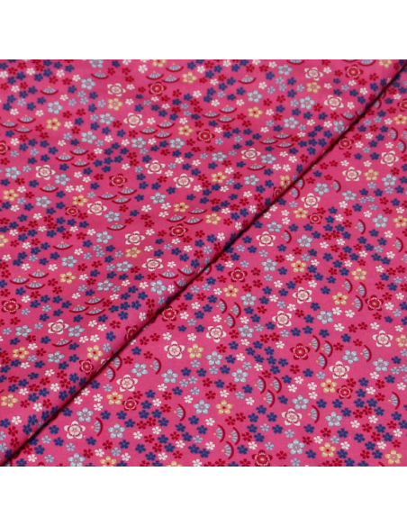 Popeline 100% coton - Lucie fond fuchsia