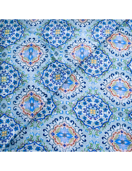 Étoffe 100% viscose - Mosaique fond bleu