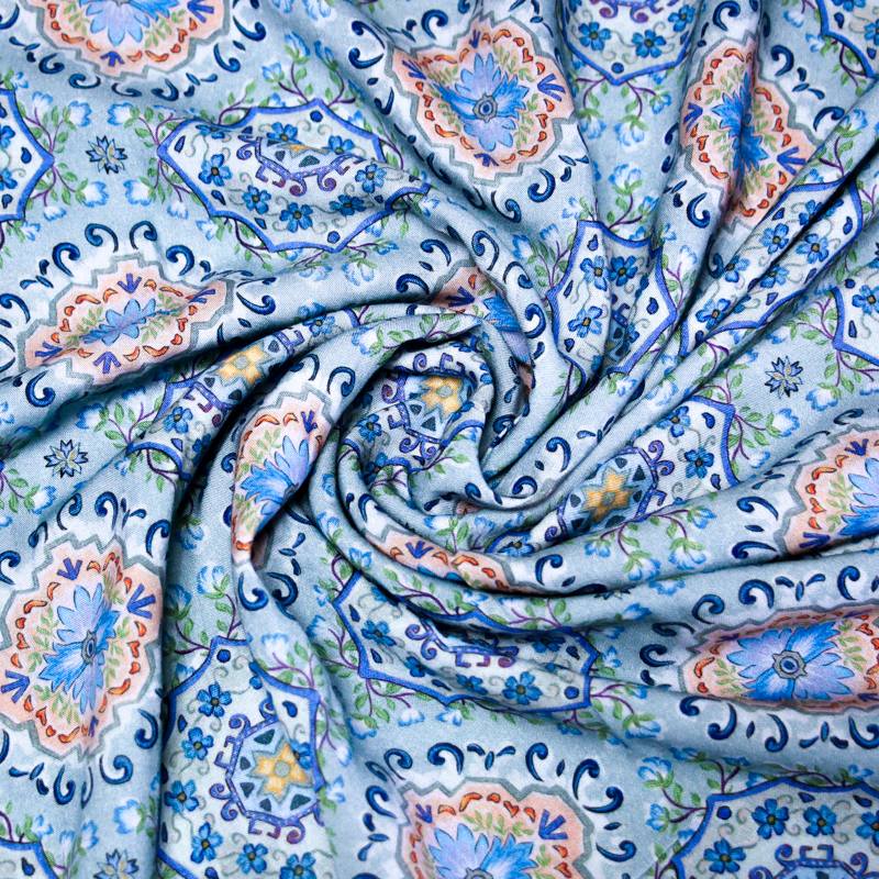 Étoffe 100% viscose - Mosaique fond bleu