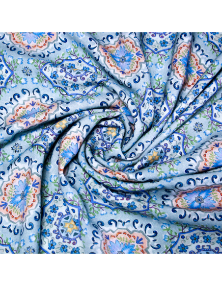 Étoffe 100% viscose - Mosaique fond bleu