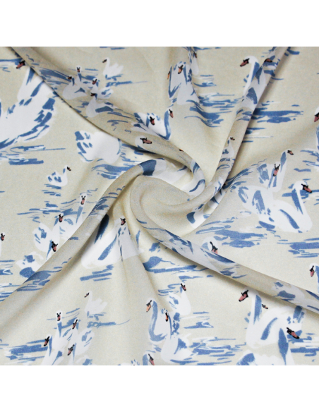 Georgette 100% viscose - Cygnes fond beige