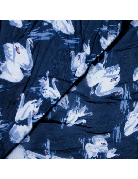 Georgette 100% viscose - Cygnes fond bleu