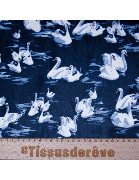 Georgette 100% viscose - Cygnes fond bleu