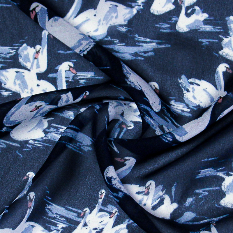 Georgette 100% viscose - Cygnes fond bleu