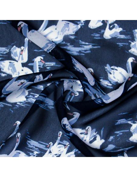 Georgette 100% viscose - Cygnes fond bleu
