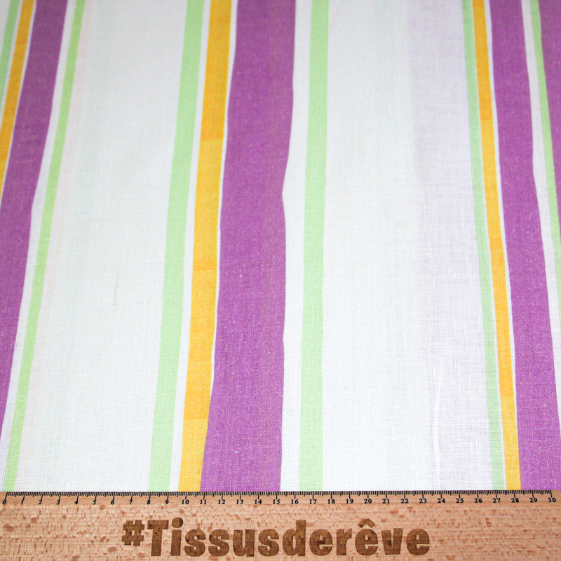Étoffe 100% lin - Rayure coloré
