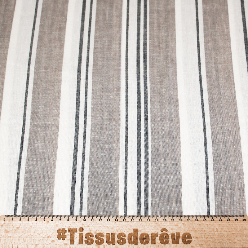 Étoffe lin & viscose - Rayure taupe