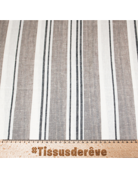 Étoffe lin & viscose - Rayure taupe