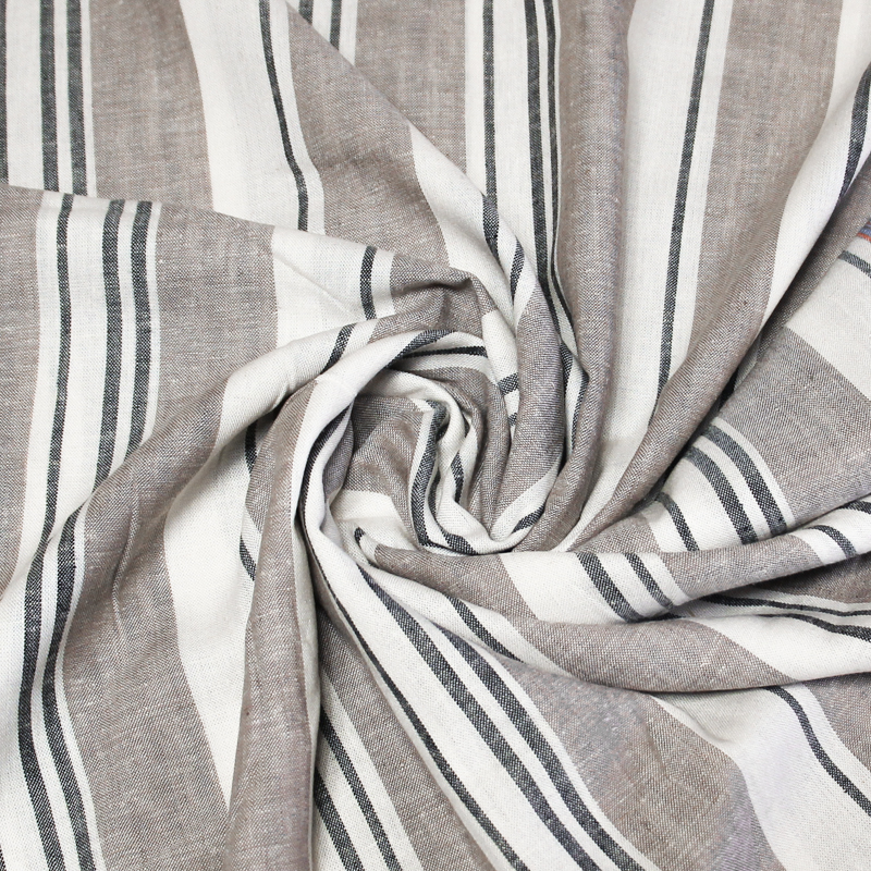 Étoffe lin & viscose - Rayure taupe