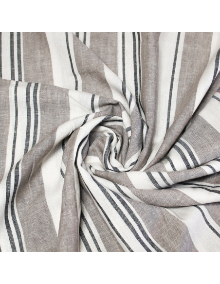 Étoffe lin & viscose - Rayure taupe