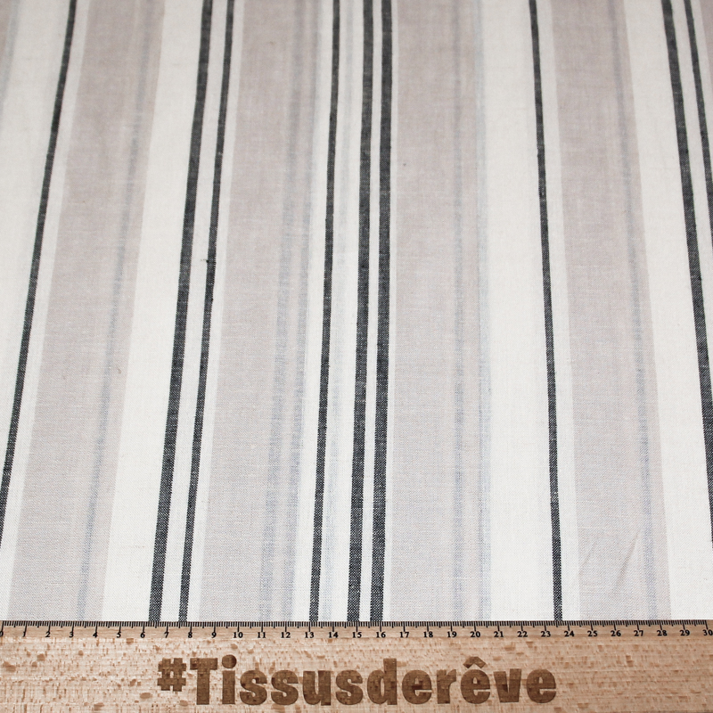 Étoffe lin & viscose - Rayure beige