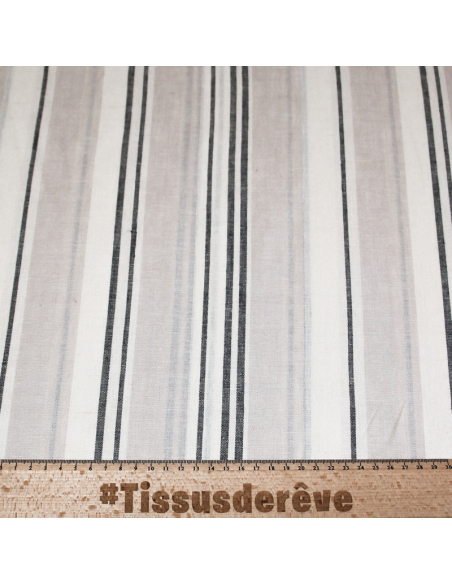 Étoffe lin & viscose - Rayure beige