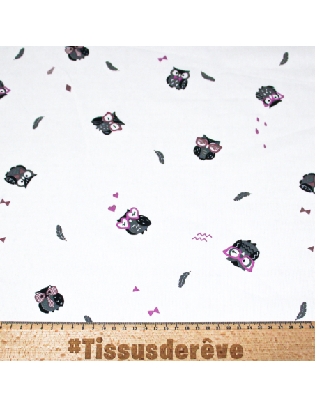 Piqué 100% coton milleraies - Hibou lunette rose