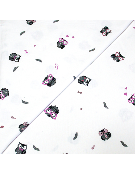 Piqué 100% coton milleraies - Hibou lunette rose