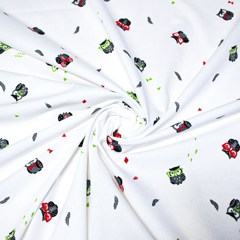 Piqué 100% coton milleraies - Hibou lunette rouge & vert