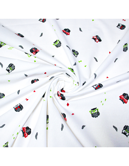 Piqué 100% coton milleraies - Hibou lunette rouge & vert