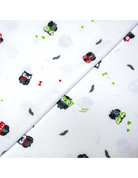Piqué 100% coton milleraies - Hibou lunette rouge & vert