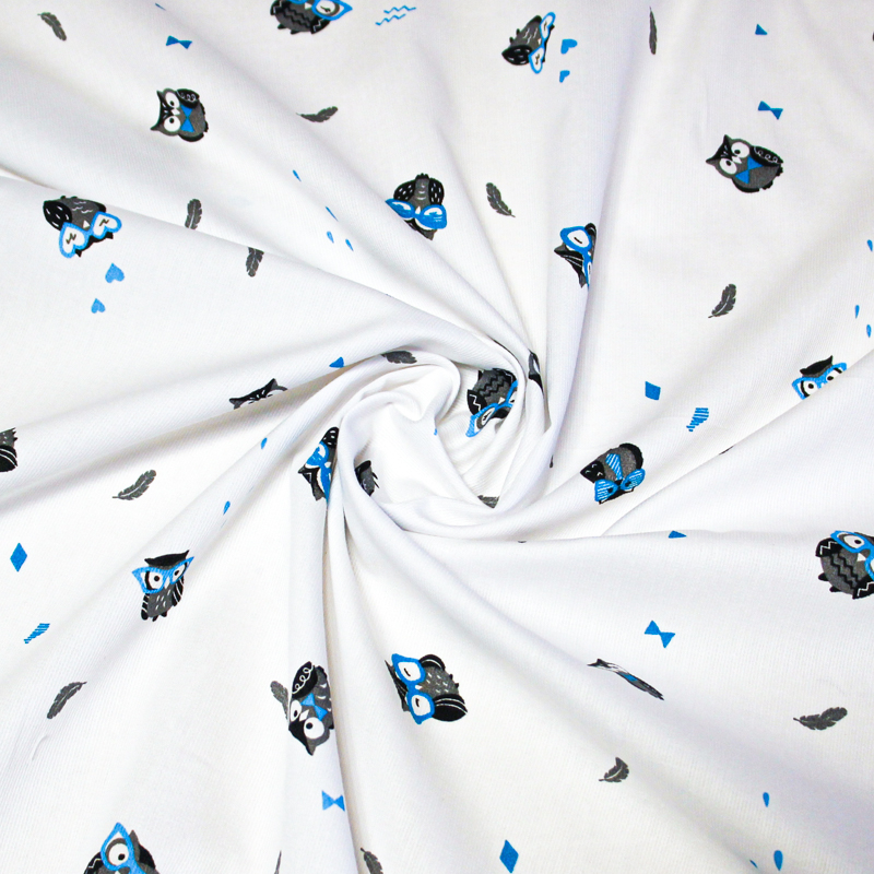 Piqué 100% coton milleraies - Hibou lunette bleu