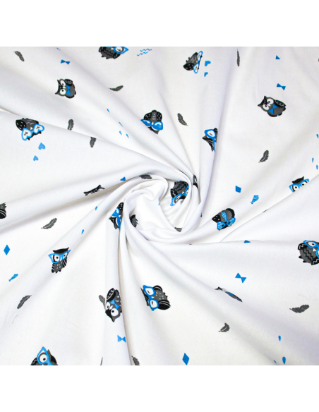 Piqué 100% coton milleraies - Hibou lunette bleu