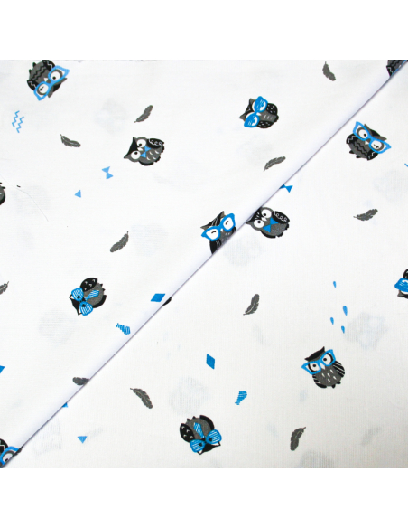 Piqué 100% coton milleraies - Hibou lunette bleu