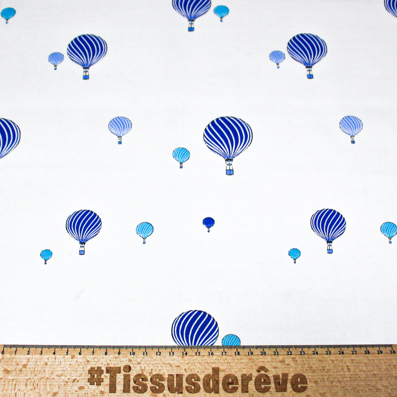 Piqué 100% coton milleraies - Montgolfière bleu