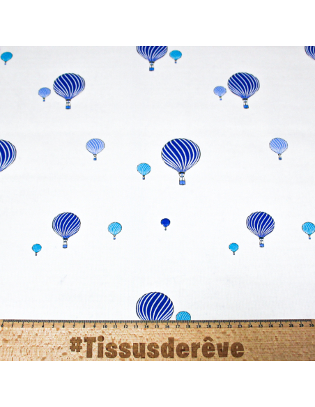 Piqué 100% coton milleraies - Montgolfière bleu