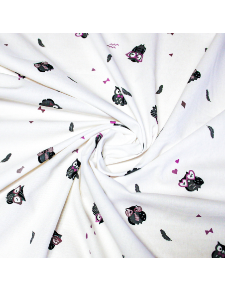 Piqué 100% coton milleraies - Hibou lunette rose