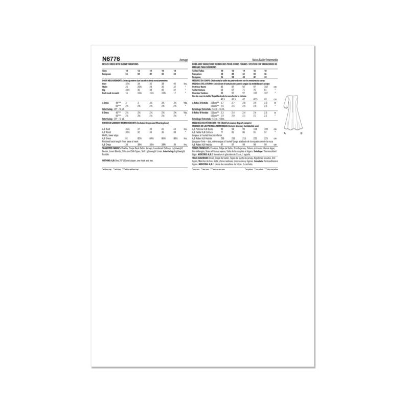 Patron New Look 6776 - Robe avec variations de manches