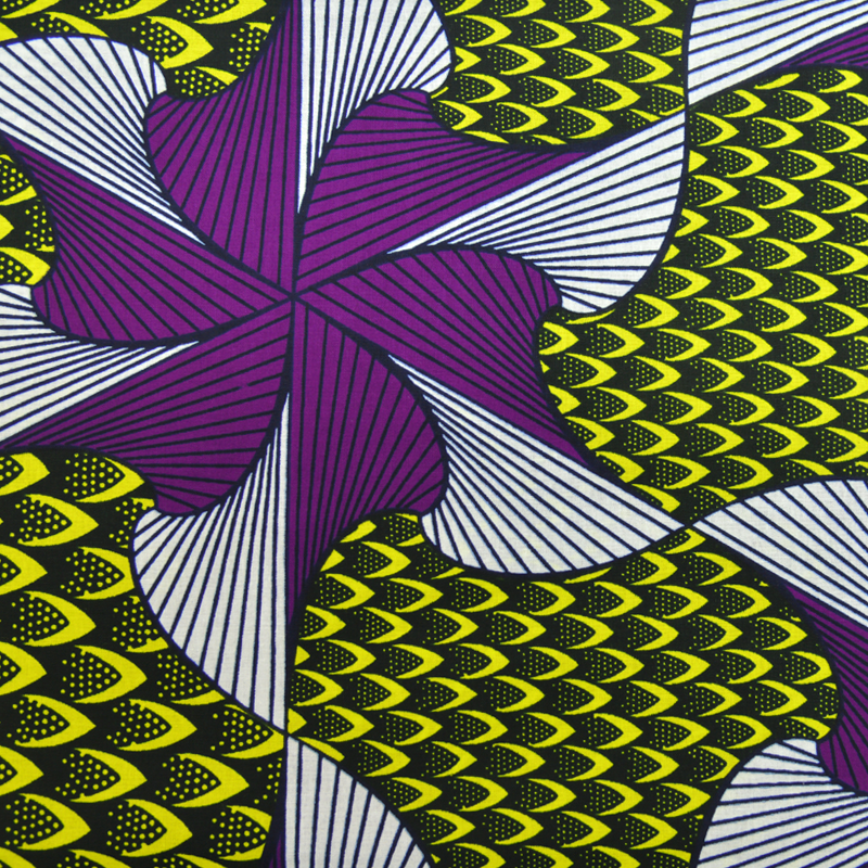 Tissu Africain - Wax moulin à vent jaune et violet (coupon de 5,40 mètres)