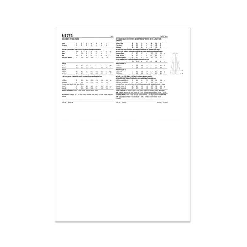 Patron New Look 6778 - Robe en deux longueurs