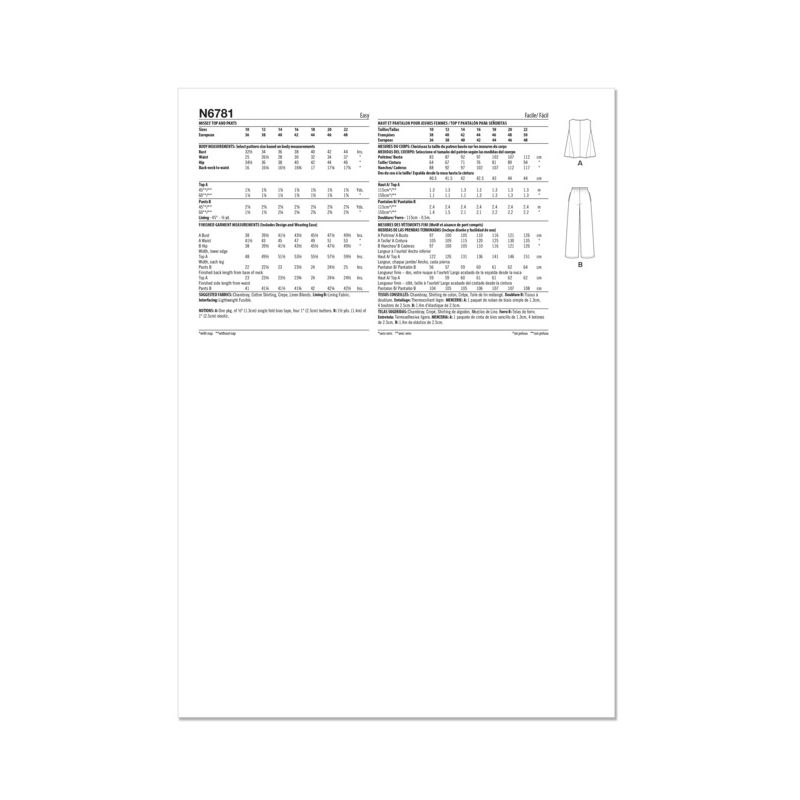 Patron New Look 6781 - Haut et pantalon