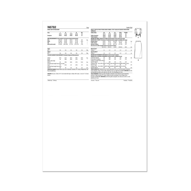 Patron New Look 6782 - Haut et jupe en tricot