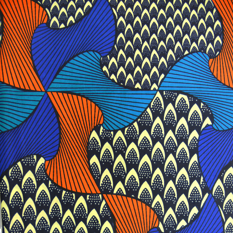 Tissu Africain - Wax moulin à vent orange et bleu (coupon de 5,40 mètres)