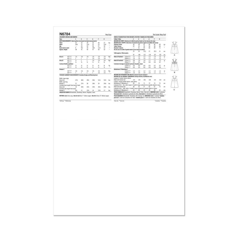 Patron New Look 6784 - Robes et barboteuse pour enfants