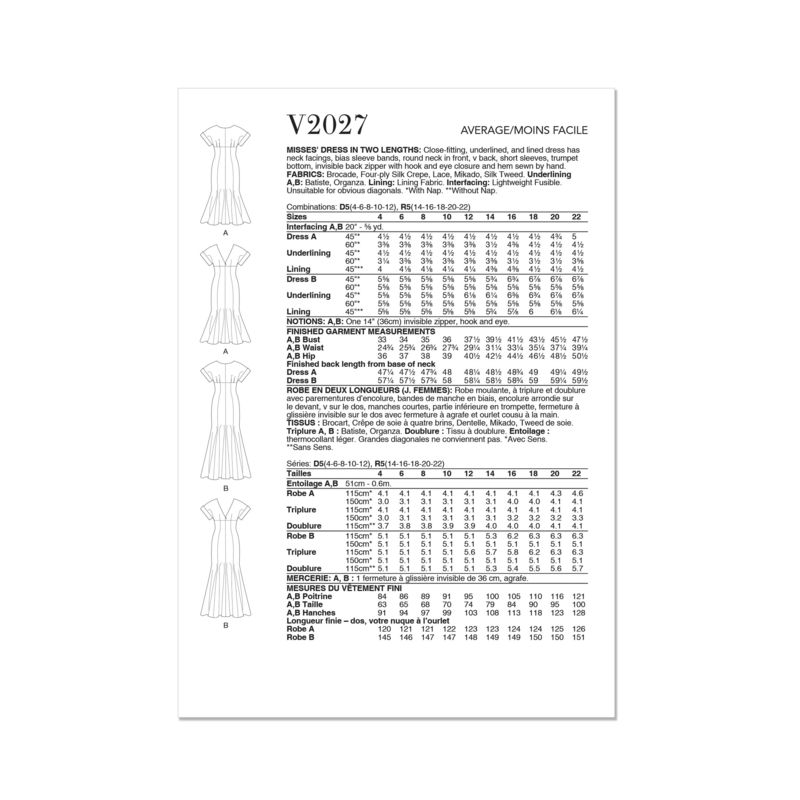 Patron Vogue 2027 D5 - Robe