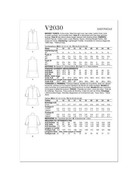 Patron Vogue 2030 B5 - Tunique trapèze