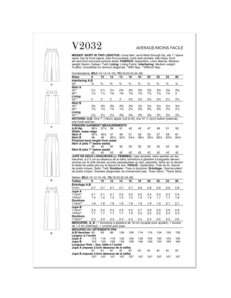 Patron Vogue 2032 B5 - Jupe