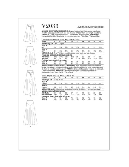 Patron Vogue 2033 D5 - Jupe