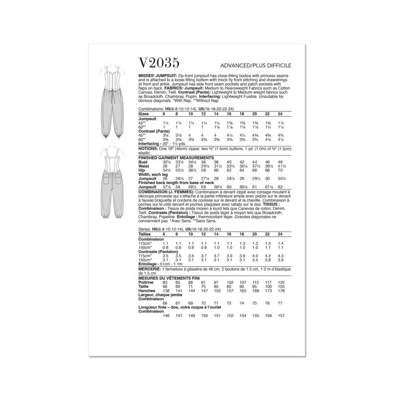 Patron Vogue 2035 H5 - Combinaison