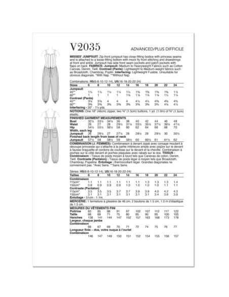 Patron Vogue 2035 H5 - Combinaison