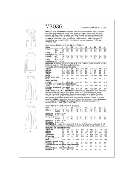 Patron Vogue 2036 H5 - Gilet