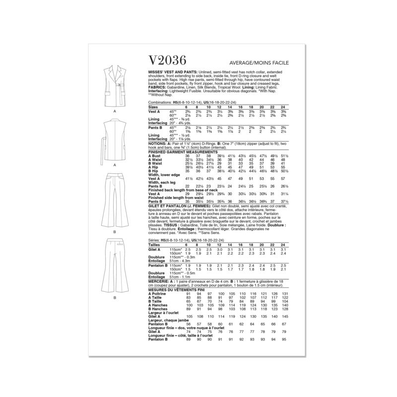 Patron Vogue 2036 H5 - Gilet