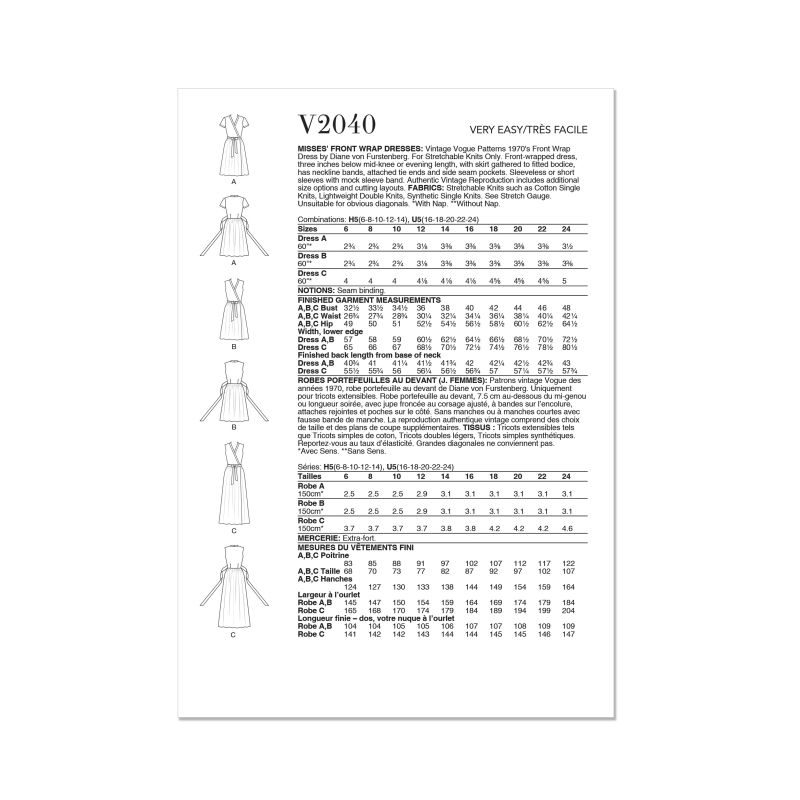 Patron Vogue 2040 H5 - Robe portefeuille