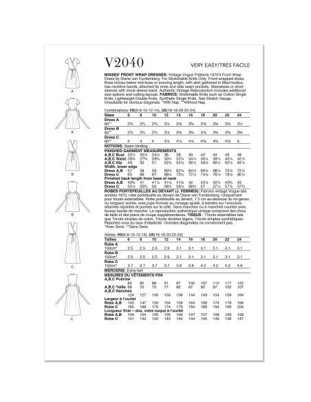 Patron Vogue 2040 H5 - Robe portefeuille