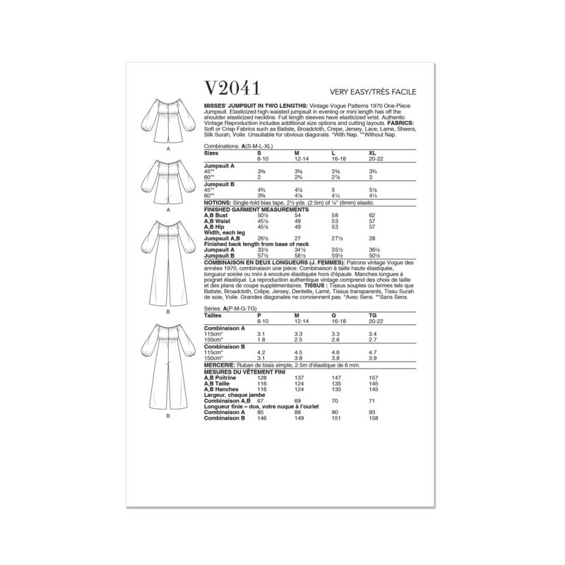 Patron Vogue 2041 A - Combinaison