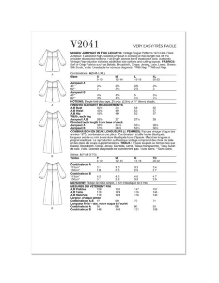 Patron Vogue 2041 A - Combinaison